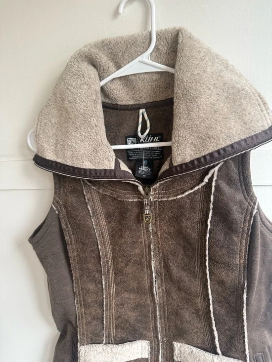KUHL Projekt Dani Sherpa Vest Womens Brown Faux Leather Wool Outdoor Medium - Picture 2 of 12